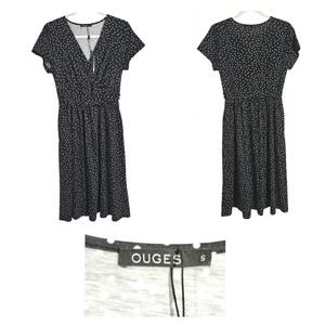 OUGES Black Polka Dot Midi Dress